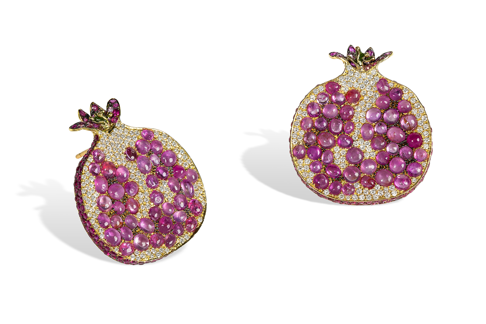  Rosior pomegranate diamond and pink sapphire earrings 