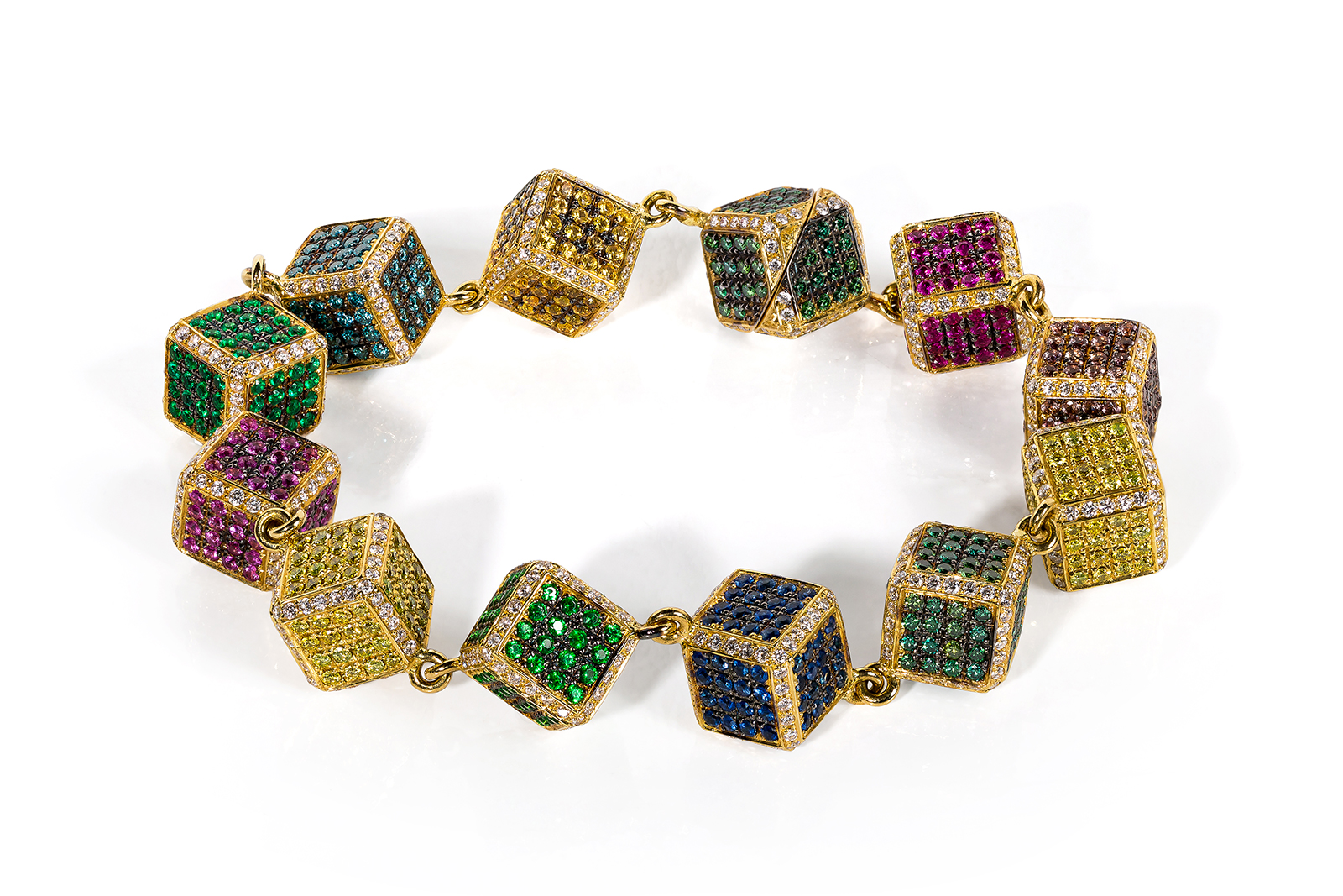  Rosior cube bracelet in sapphires, emeralds, rubies, tsavorites and diamonds