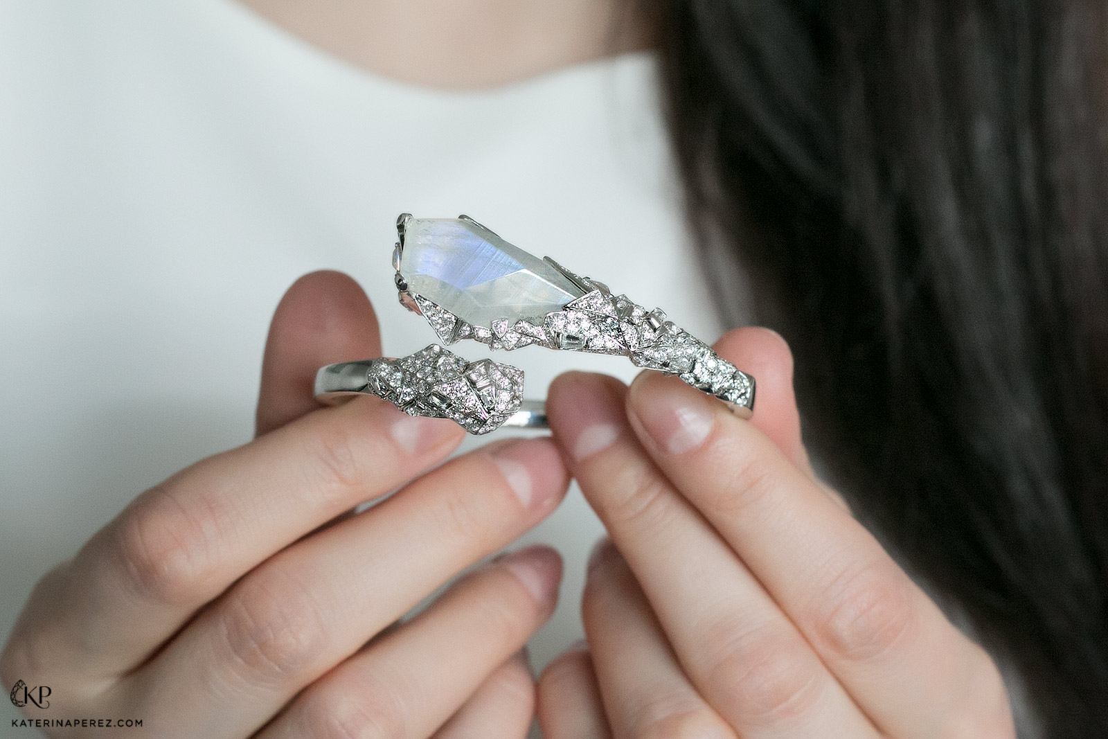 Neha Dani 'Pasterze' bangle from the 'Glacier' collection in moonstone and diamonds 