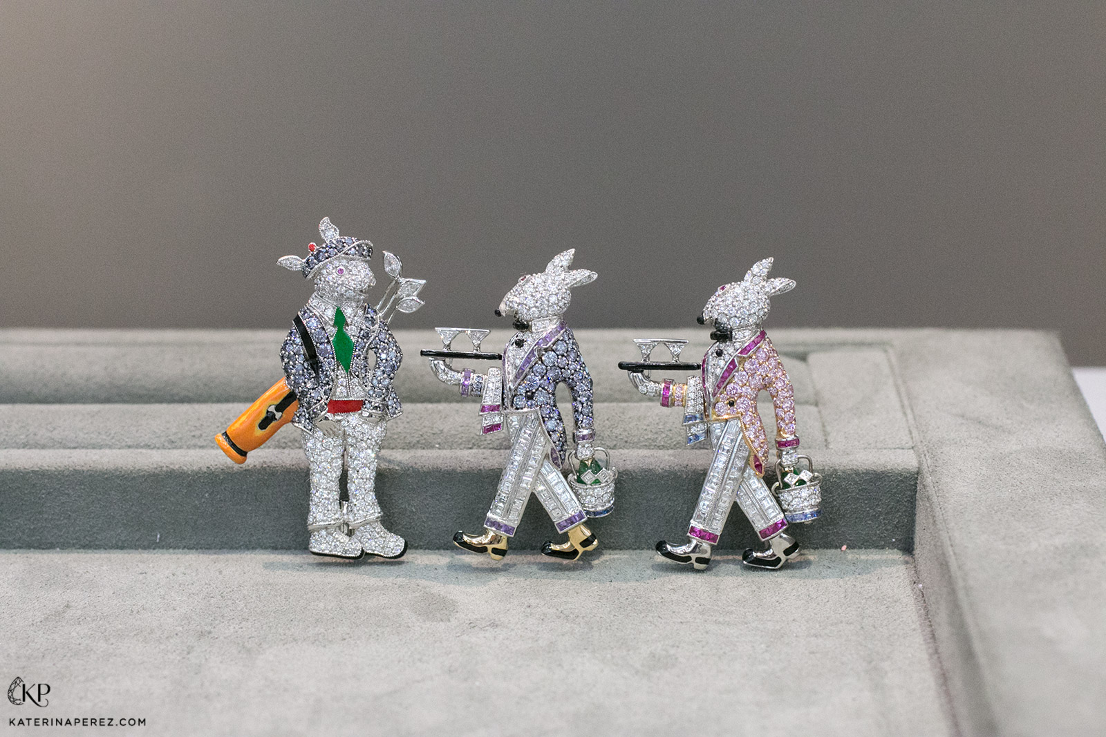  L.J. West Raymond Yard bunnies with pink and blue Argyle diamonds . Photo by Simon Martner