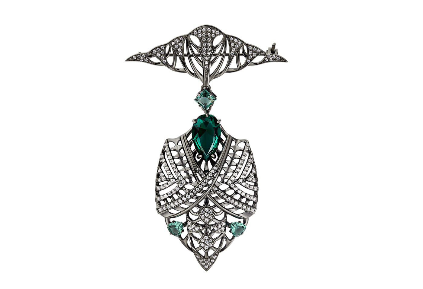  Liza Belotserkovskaya brooch in black gold with tourmalines and diamonds
