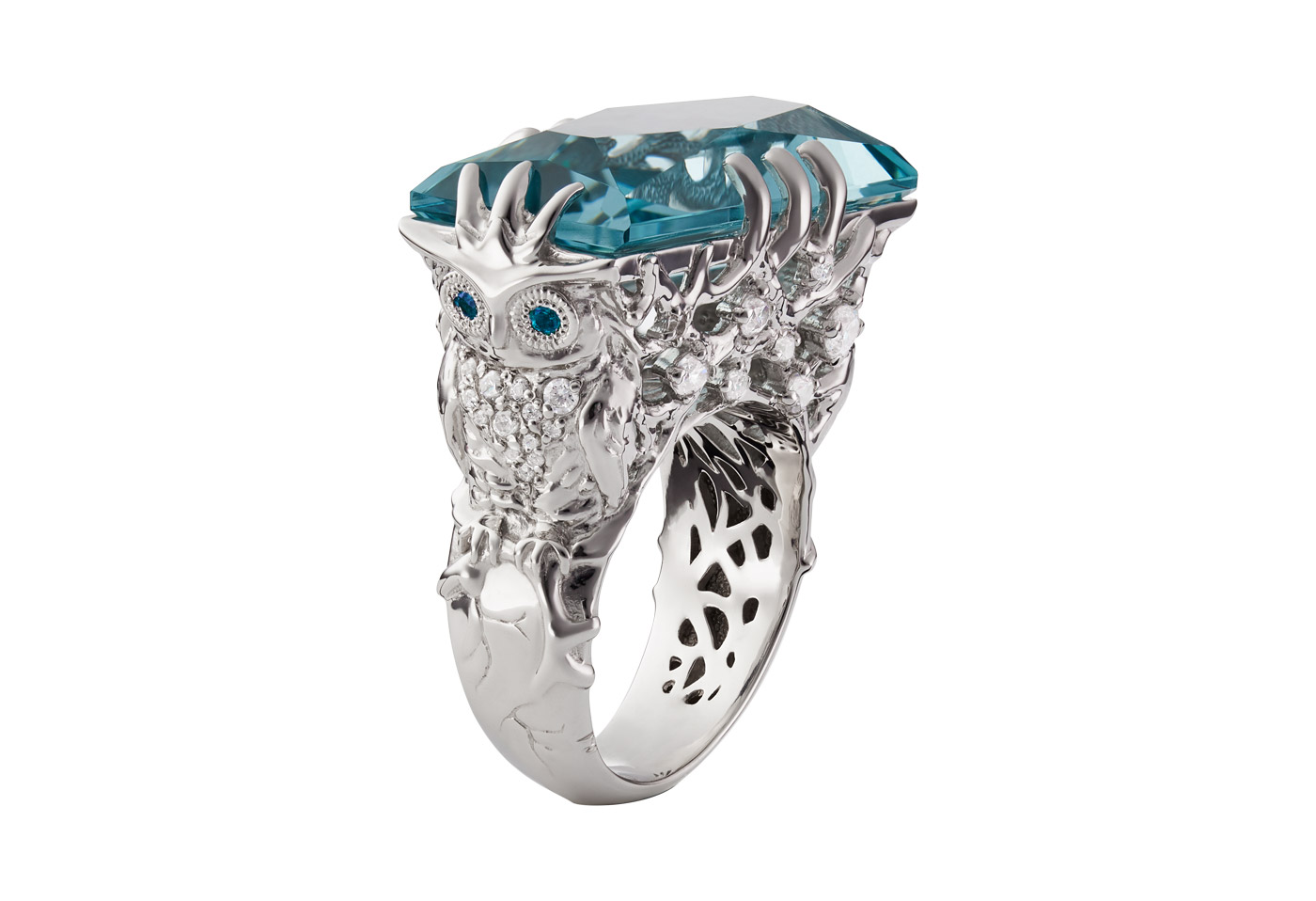  Liza Belotserkovskaya 'Magic Forest' ring with aquamarine, sapphires and diamonds