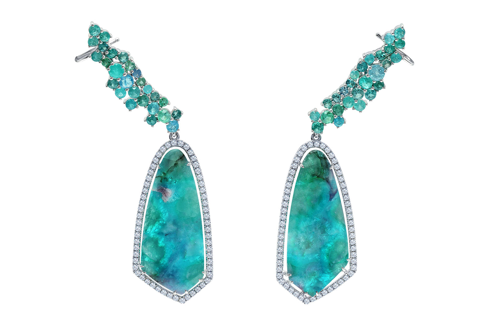 Graziela 'Paraiba Obsession' ear cuffs in Paraibas and diamonds