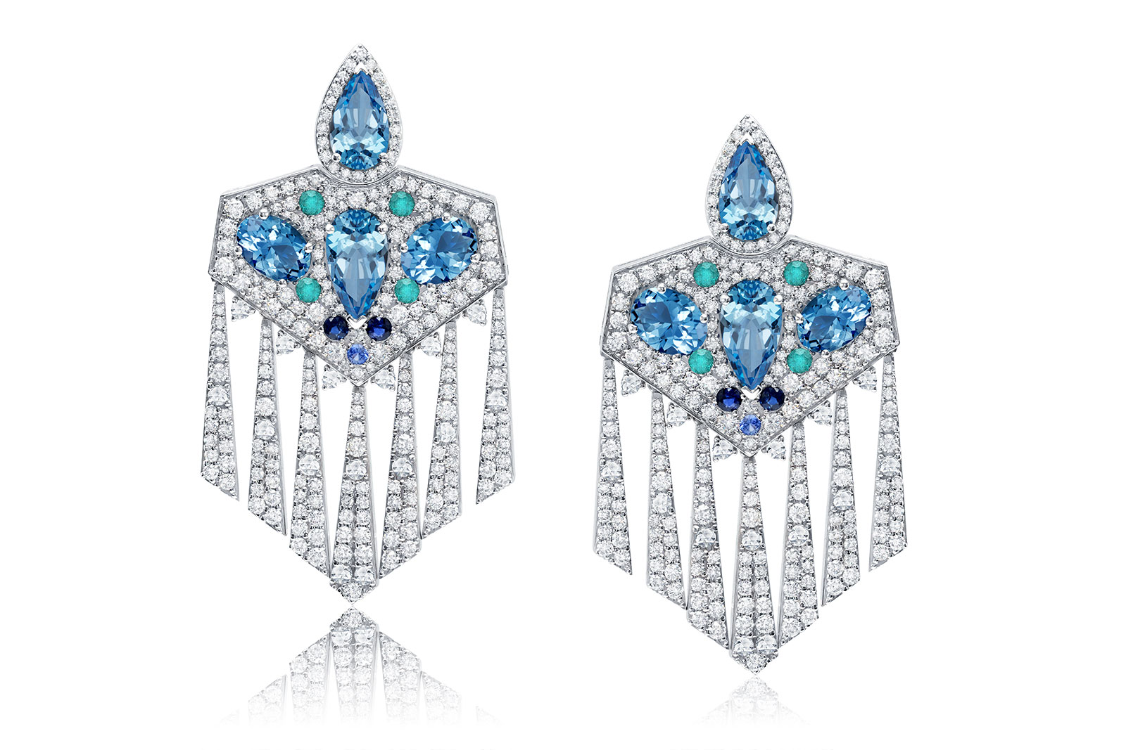  Graziela 'Midnight Aquamarine' earrings in aquamarines, Paraibas, sapphires and diamonds