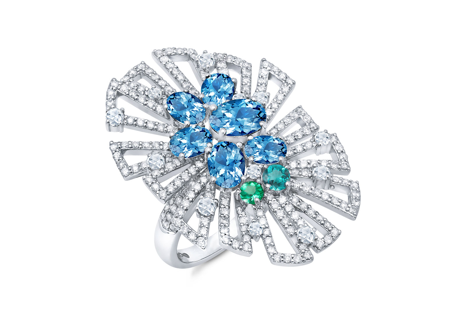  Graziela 'Midnight Aquamarine' ring in aquamarines, Paraibas and diamonds