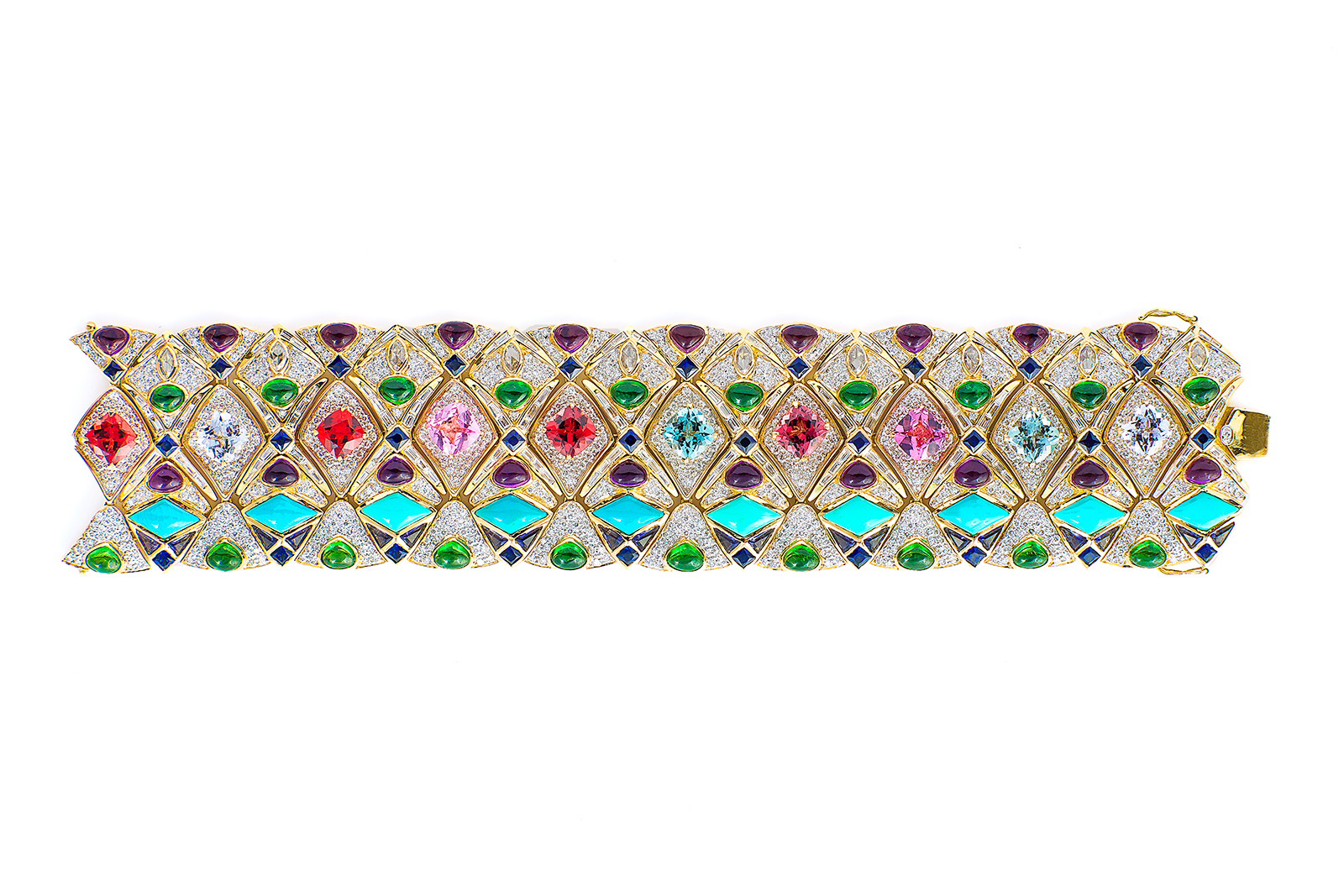  Panchoo 'Jaipuriya' cuff in spinels, sapphires, iolites, tsavorites, amethysts, turquoise and diamonds