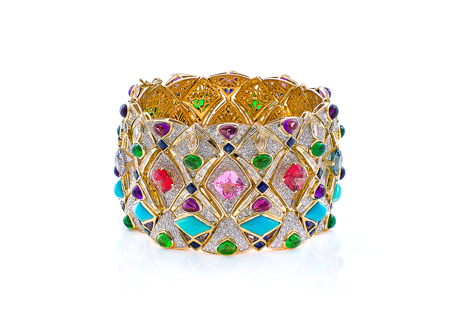  Panchoo 'Jaipuriya' cuff in spinels, sapphires, iolites, tsavorites, amethysts, turquoise and diamonds
