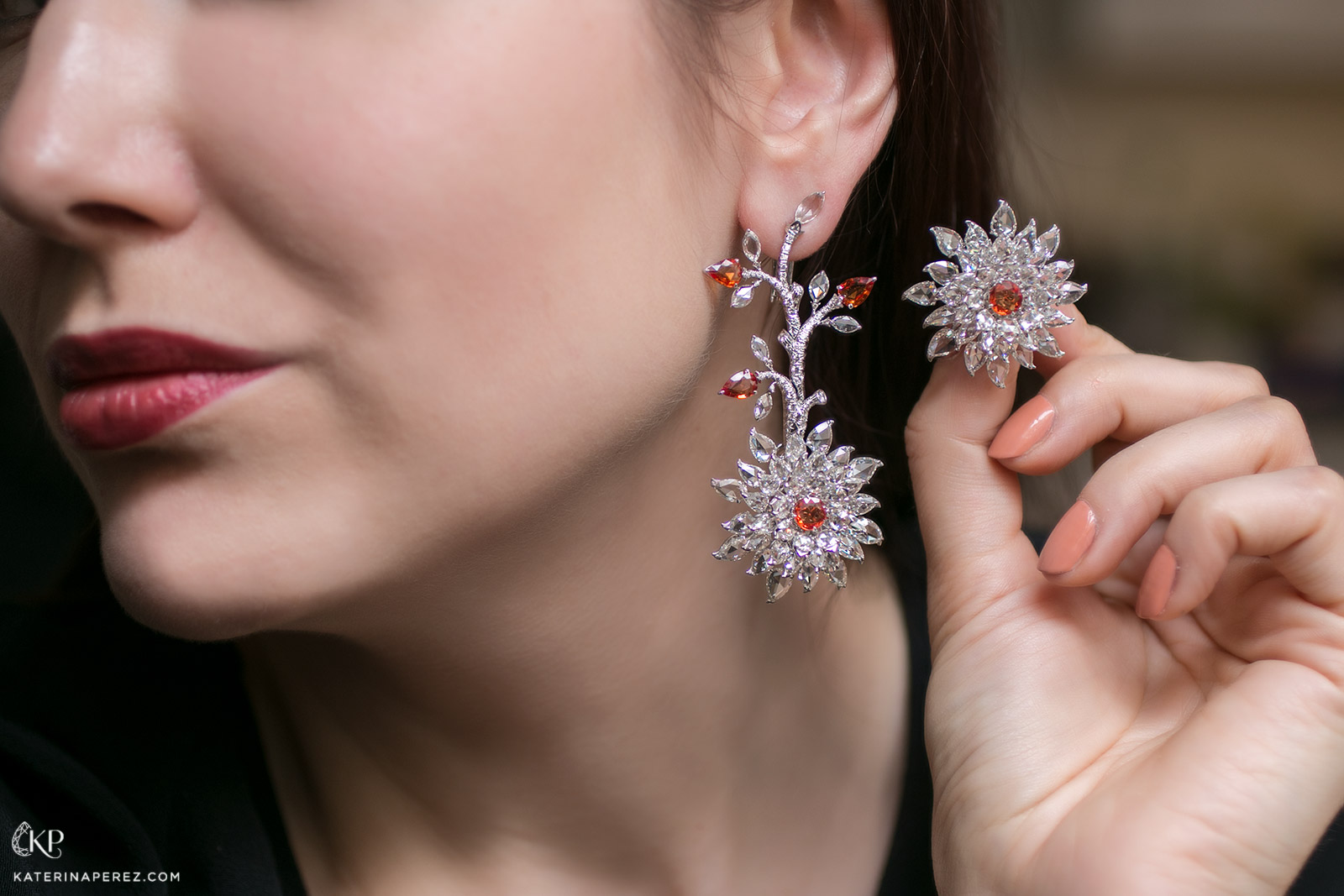 VAK Fine Jewellery earrings with orange sapphires and diamonds