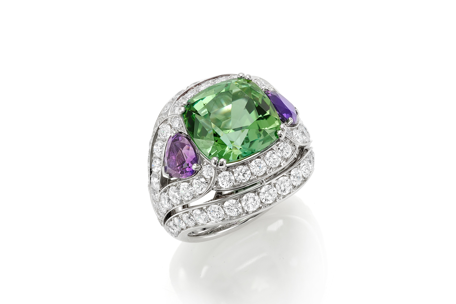  Picchiotti 'Essentially Colour' ring in green tourmaline, amethysts and diamonds