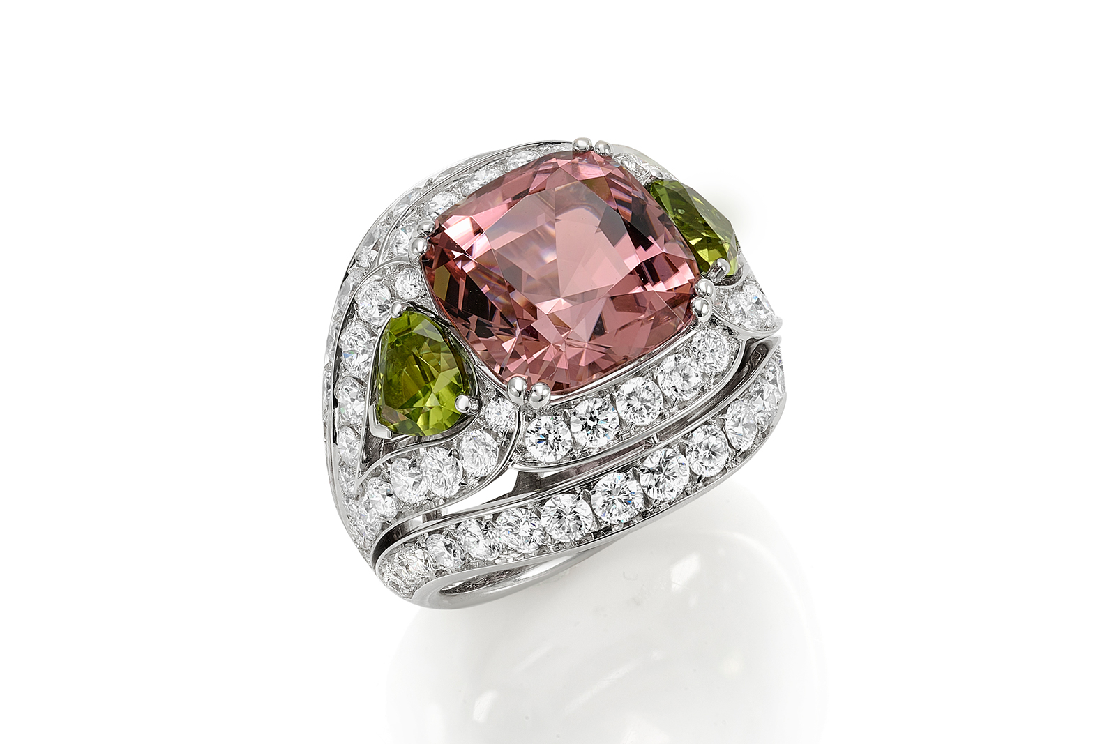 Picchiotti 'Essentially Colour' ring in pink tourmaline, peridots and diamonds
