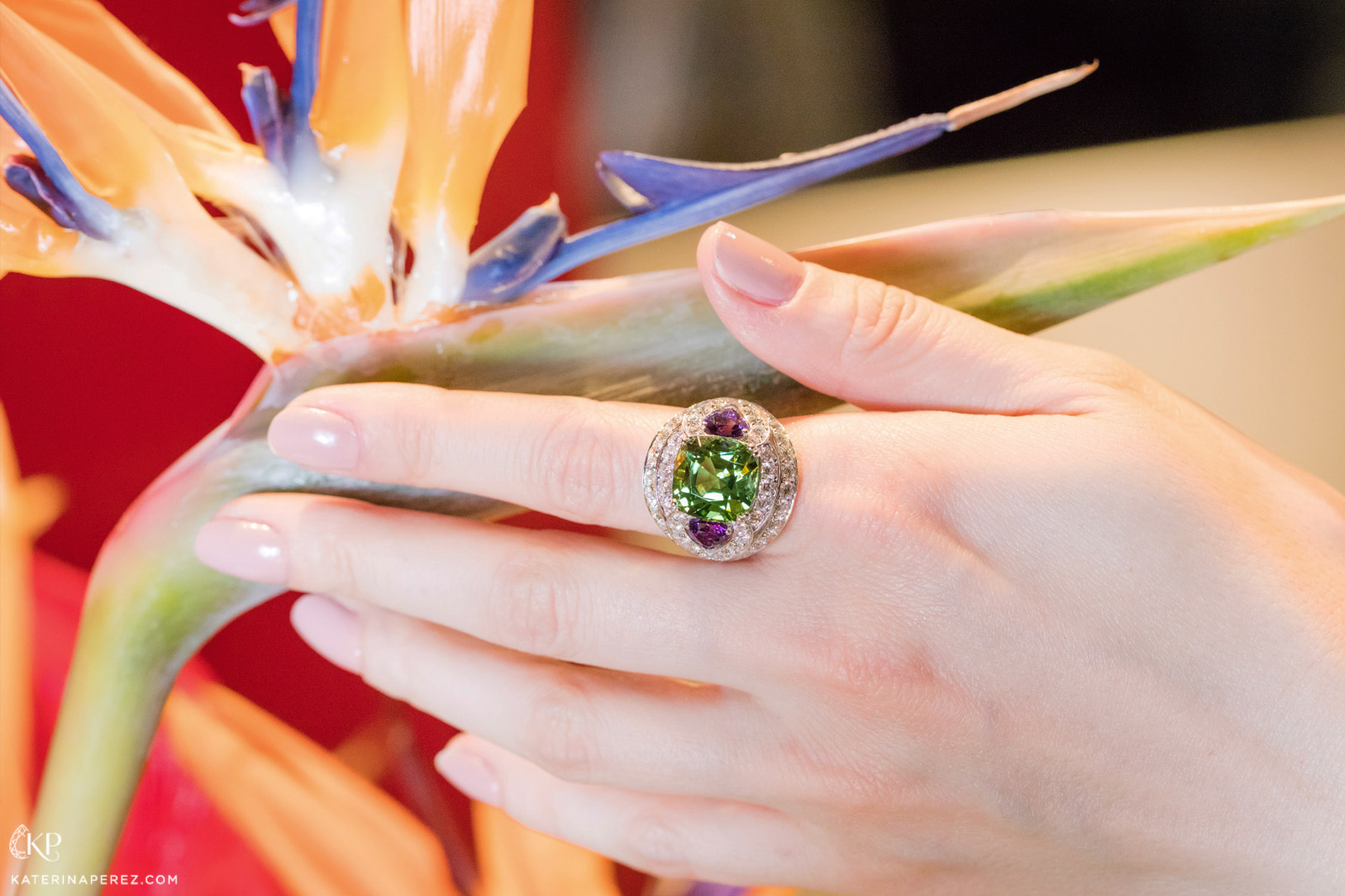 Picchiotti 'Essentially Colour' ring in green tourmaline, amethysts and diamonds