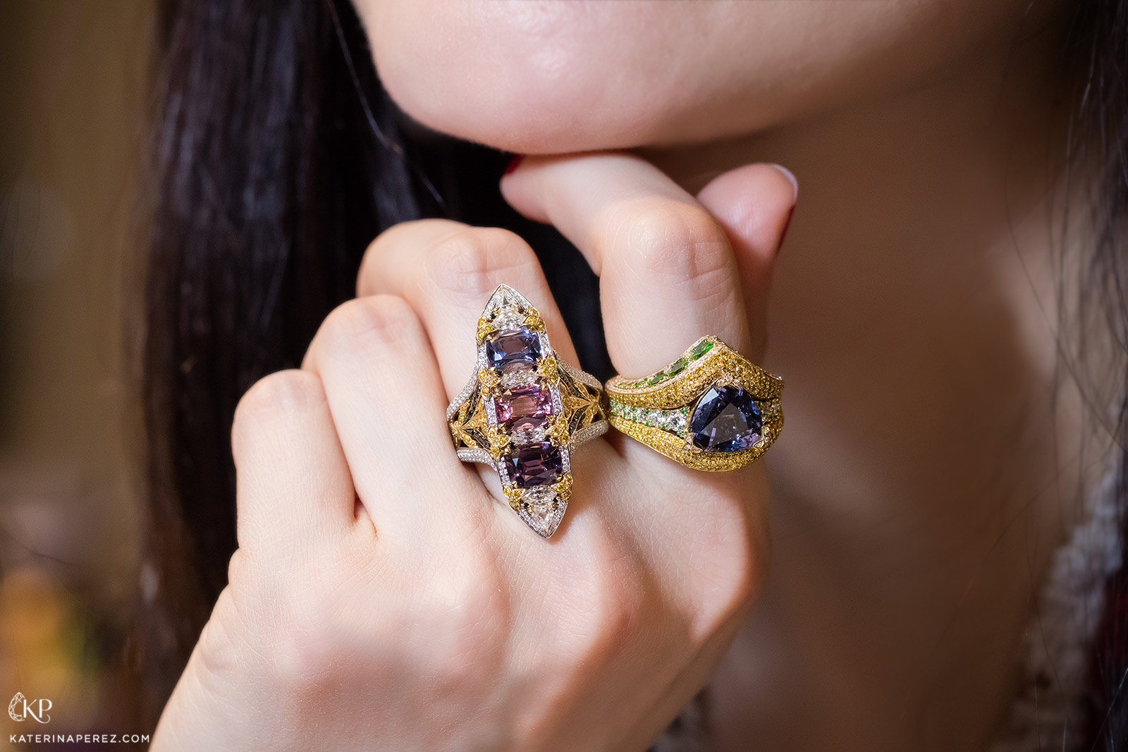 Alessio Boschi Peacock Dance rings. Photo by Simon Martner