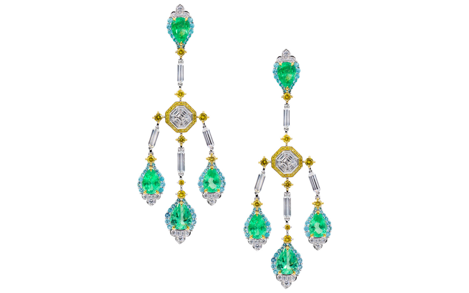  Alessio Boschi Peacock Dance earrings with emeralds and diamonds