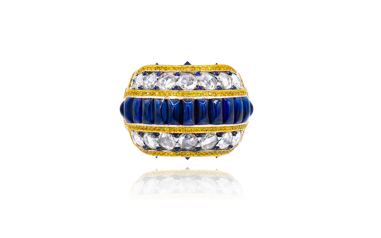 Alessio Boschi Peacock Dance ring with sapphires and diamonds