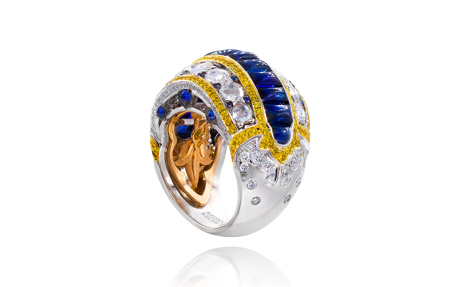  Alessio Boschi Peacock Dance ring with sapphires and diamonds