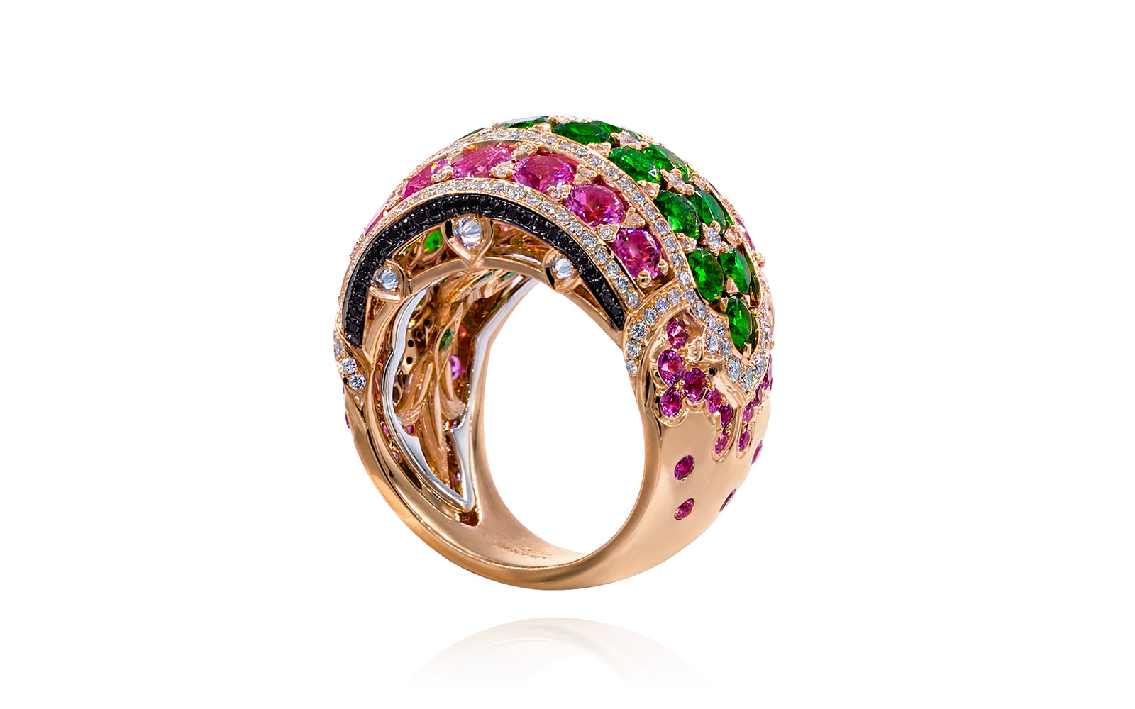  Alessio Boschi Peacock Dance ring with pink sapphires, tsavorites and diamonds