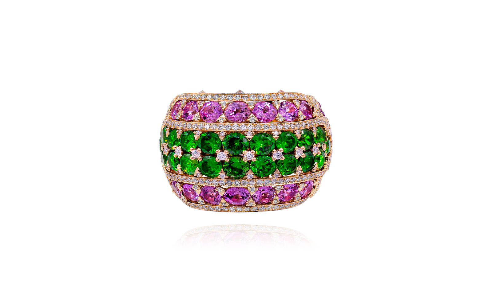  Alessio Boschi Peacock Dance ring with pink sapphires, tsavorites and diamonds