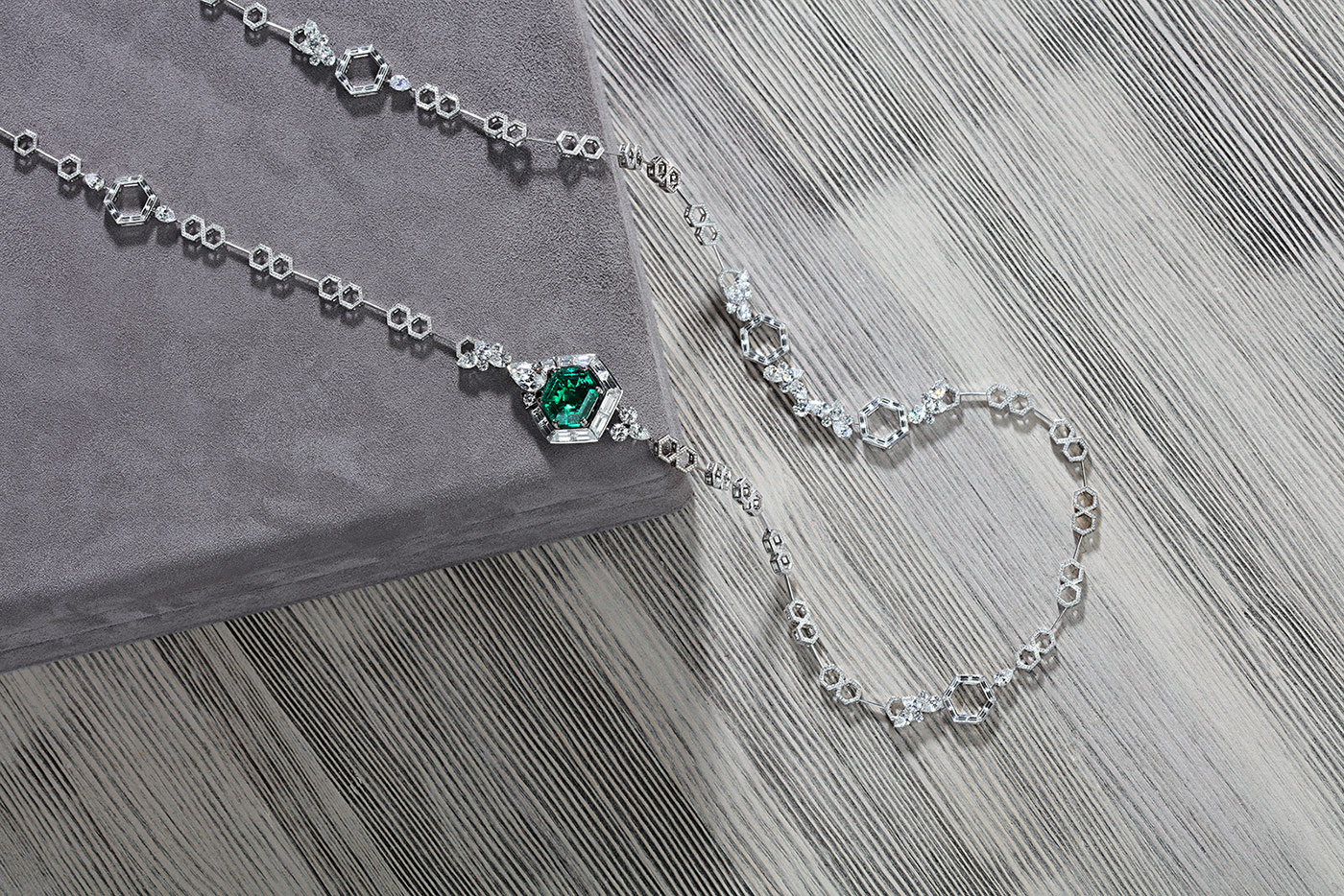  Liza Borzaya diamond and emerald sautoir
