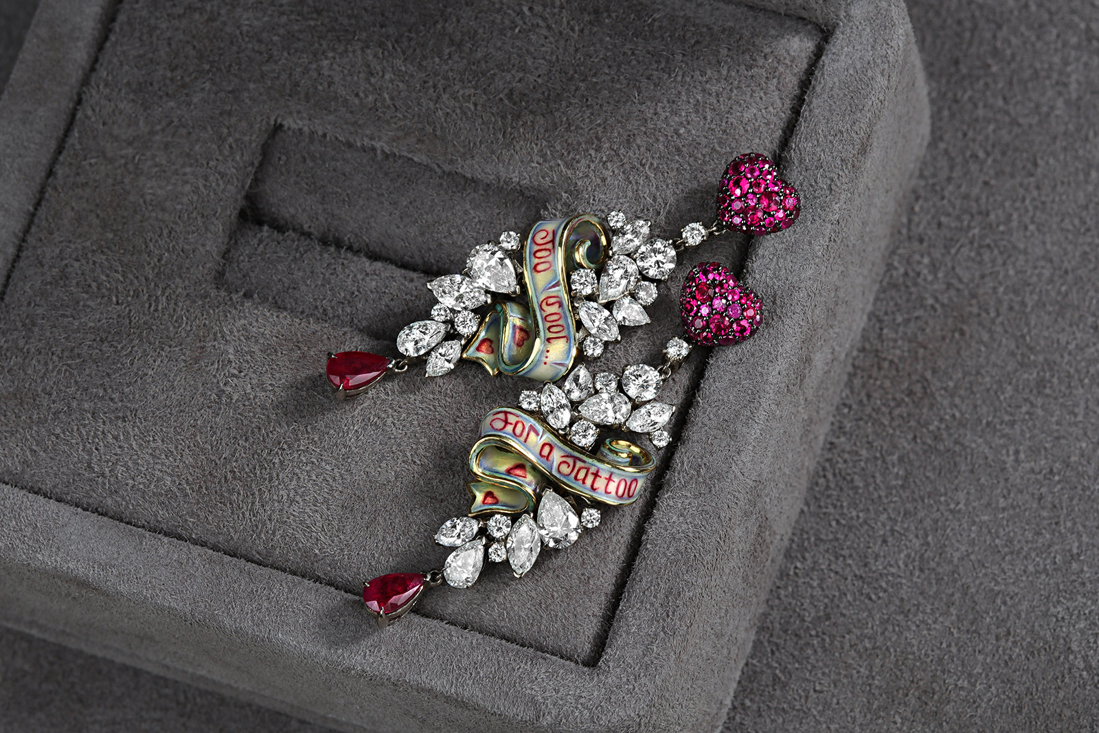 Liza Borzaya 'Rebel' enamel, diamond and ruby earrings