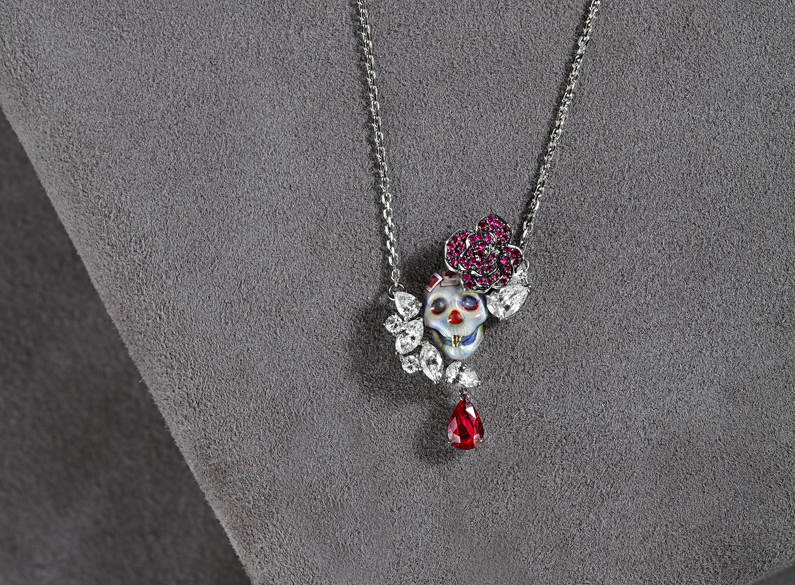  Liza Borzaya 'Rebel' enamel, diamond and ruby pendant necklace