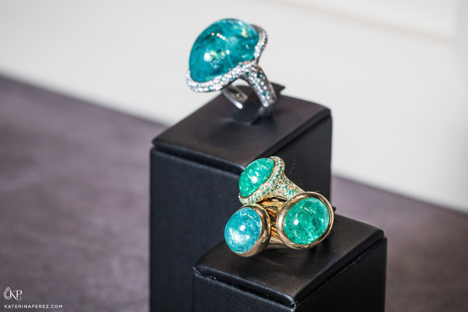  A selection of Doris Hangartner fine jewellery rings in Paraiba tourmaline