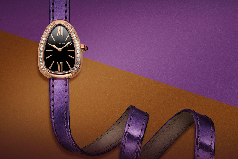  Bulgari 'Twist Your Time' watch from the 'Serpenti' collection in rose gold with diamond bezel