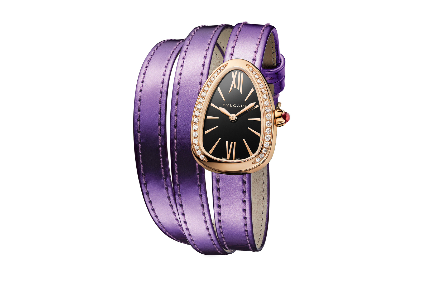  Bulgari 'Twist Your Time' watch from the 'Serpenti' collection in rose gold with diamond bezel
