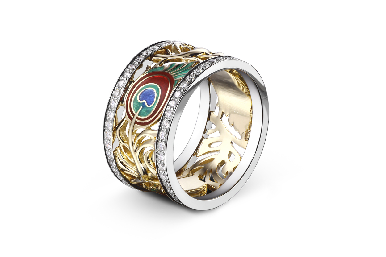  Ichien ring in yellow gold with diamonds and enamel