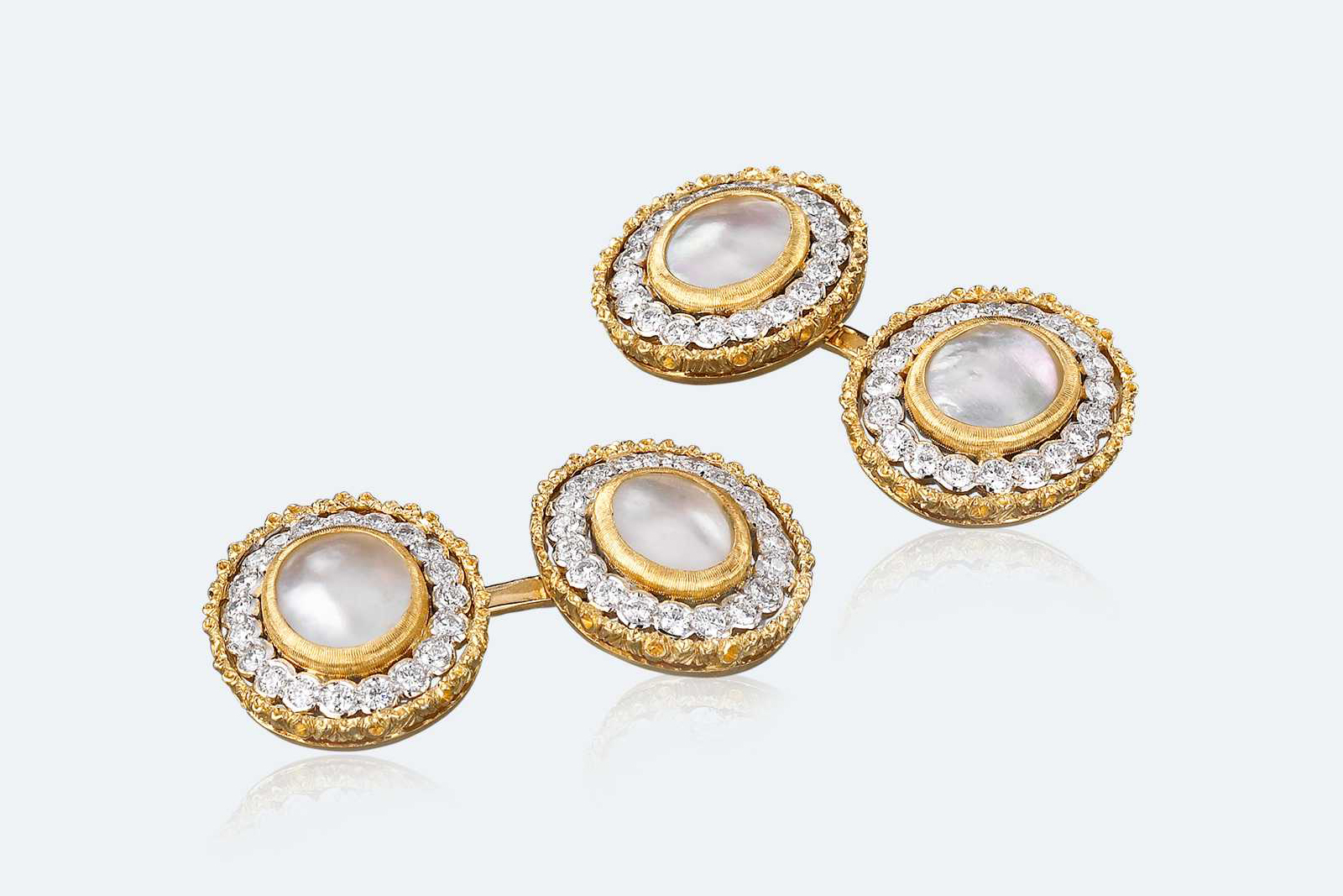  Buccellati cufflinks in white and yellow gold with pearls and diamonds