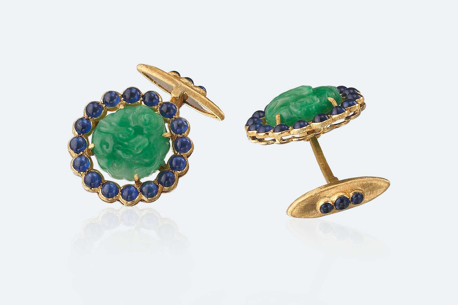 Buccellati cufflinks in yellow gold with jades and sapphires