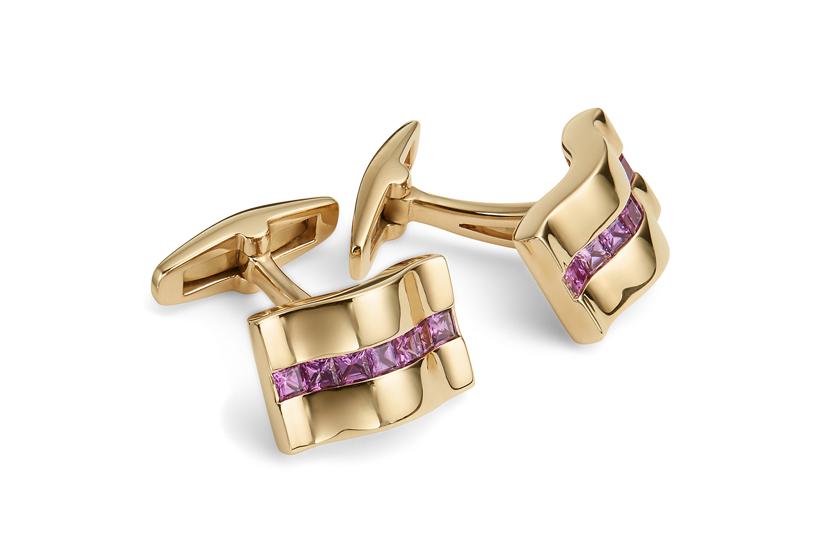 Asprey pink sapphire and yellow gold cufflinks