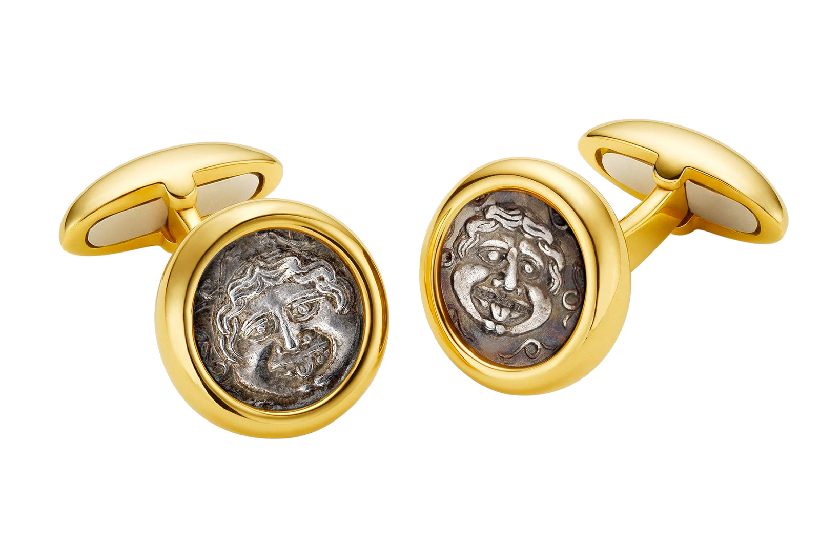  Bulgari 'Monete' cufflinks with antique coins set in yellow gold
