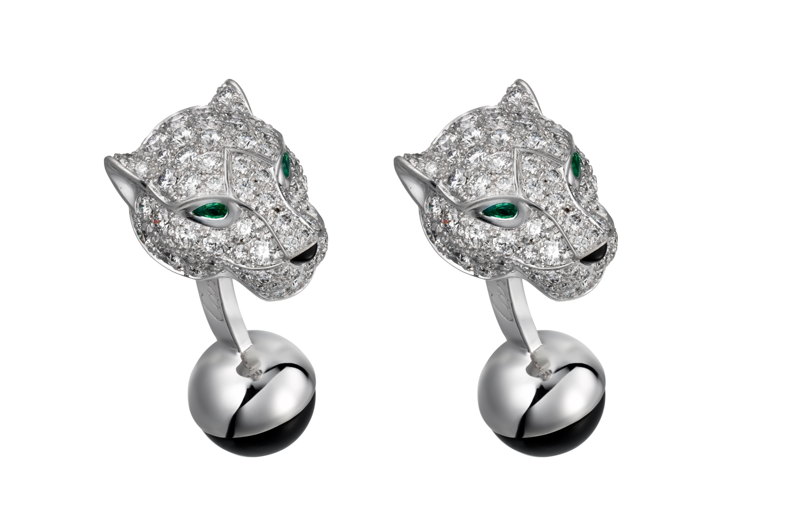  Cartier 'Panthère de Cartier' diamond, emerald and white gold cufflinks 