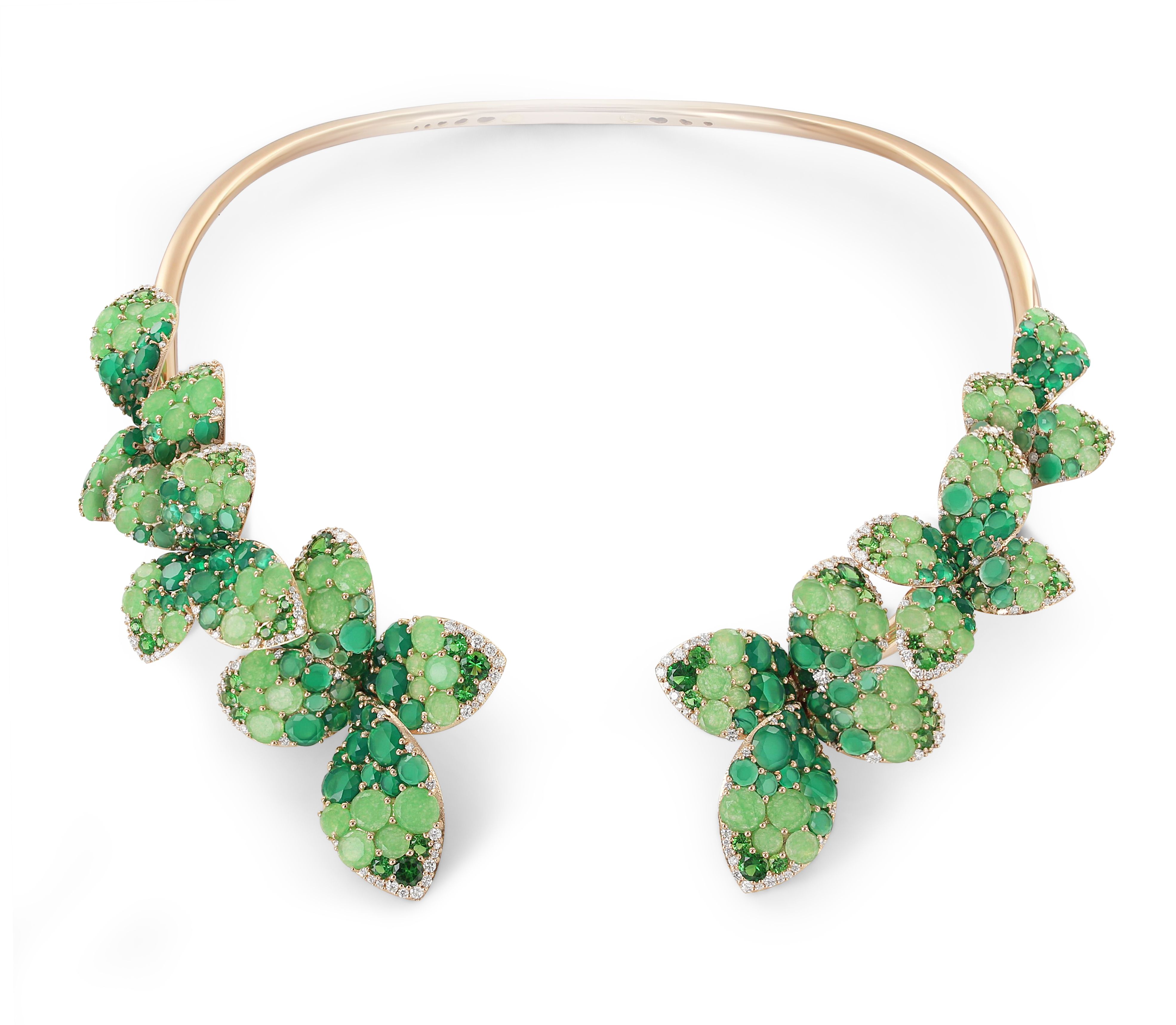  Pasquale Bruni 'Giardini Segreti' collection necklace in rose gold with jade, green agate, tsavorites and diamonds