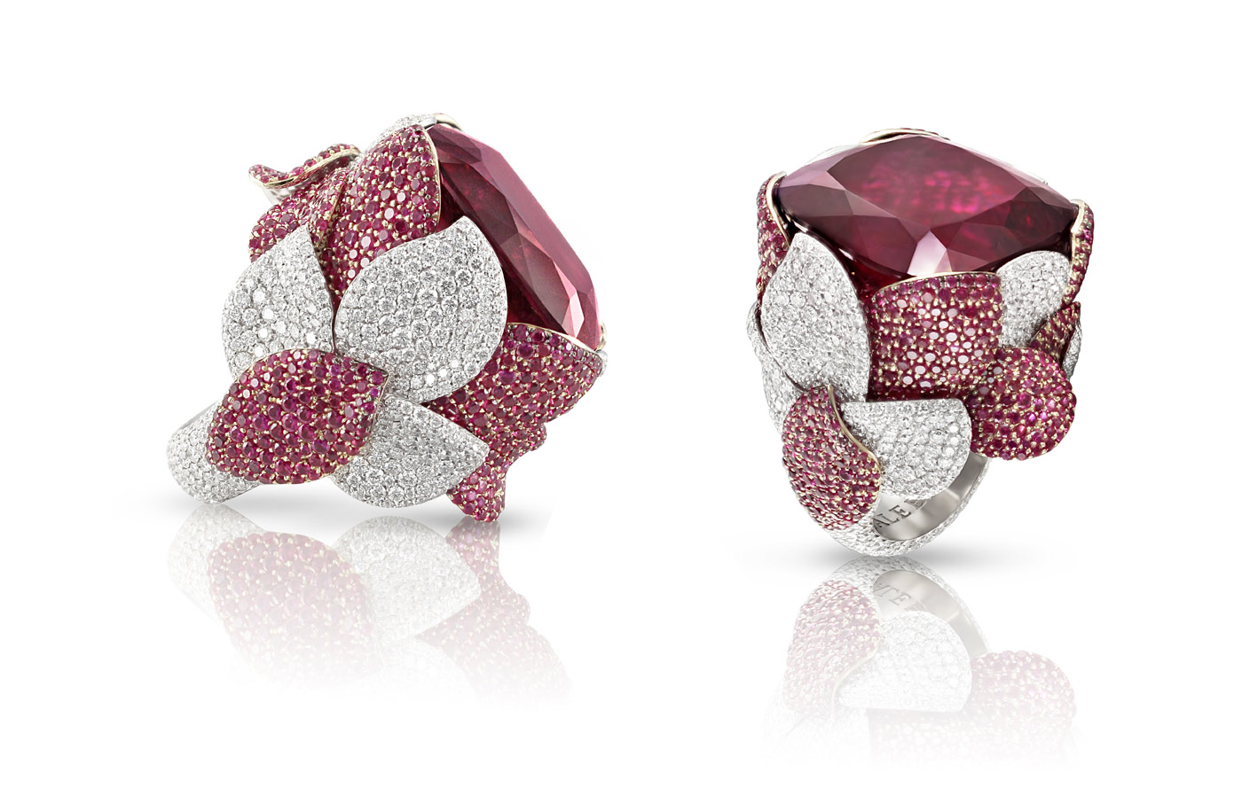  Pasquale Bruni 'Vento Atelier' collection ring in white gold, rubellites, rubies and diamonds