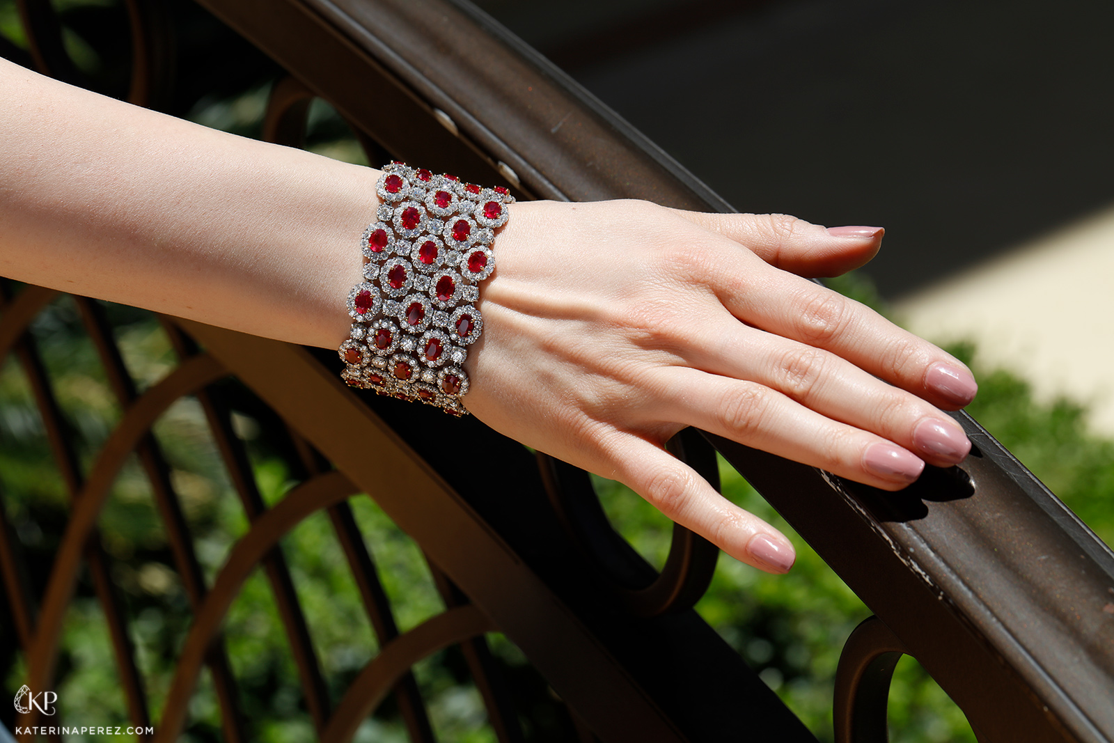 Bayco bracelet with 50 oval Burmese rubies and diamonds