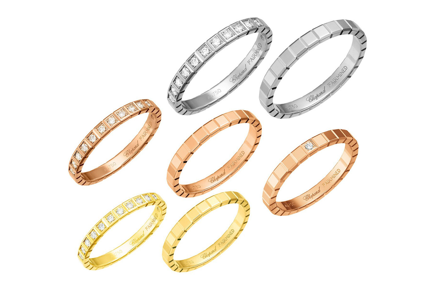 Chopard 'Ice Cube Pure' rings in white, rose and yellow gold with diamonds
