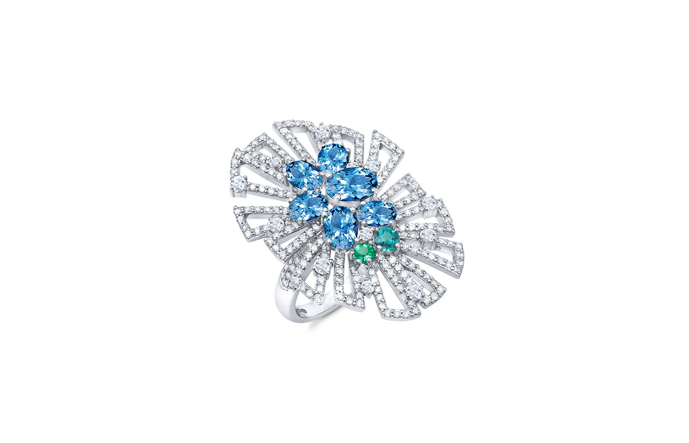  Graziela ring  from the Couture collection with midnight aquamarines, Paraiba tourmalines and diamonds