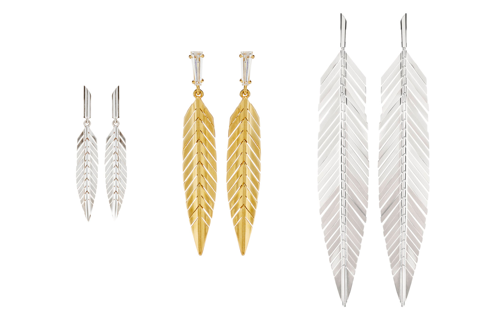  CADAR 'Feathers' earrings in small, medium and large, with white gold or yellow gold and diamonds from the 'Second Skin' collection