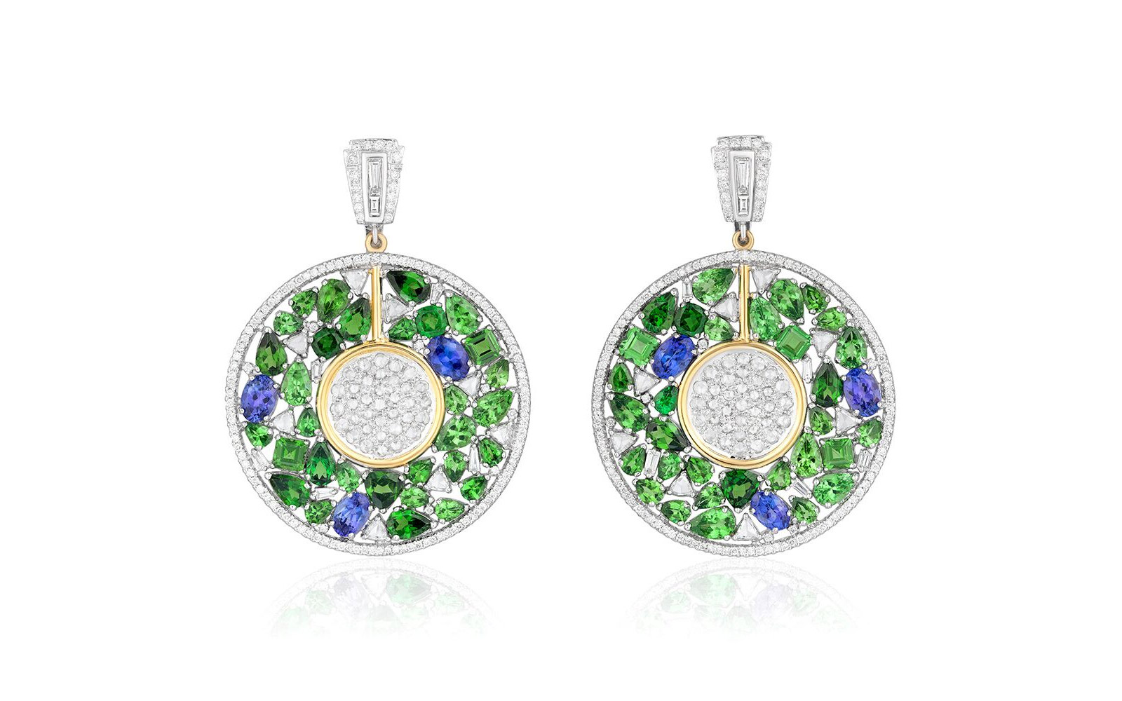  Panchoo earrings in tanzanites, diamonds and tsavorites