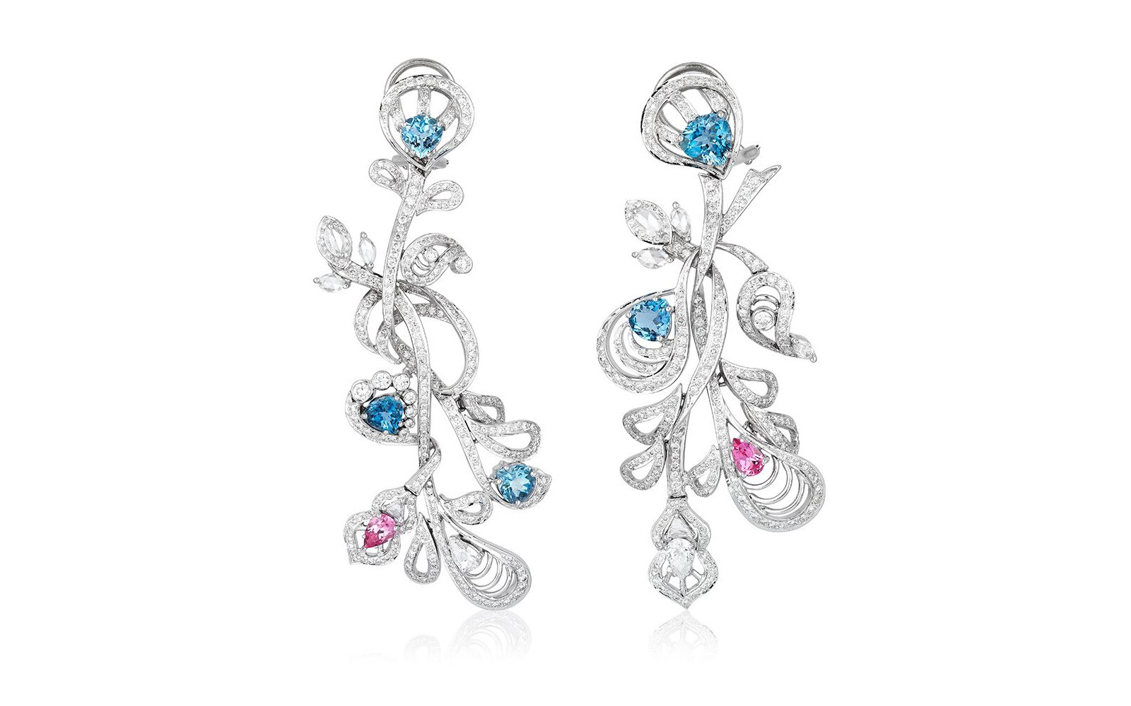  Panchoo earrings in diamonds, aquamarine and pink spinel