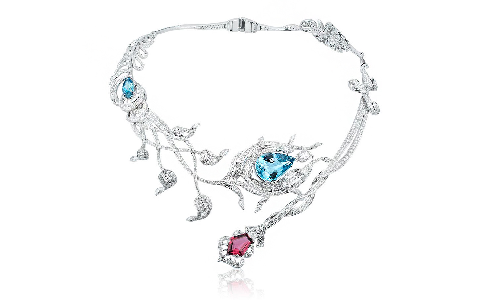  Panchoo necklace with diamonds, aquamarine and rubellite 