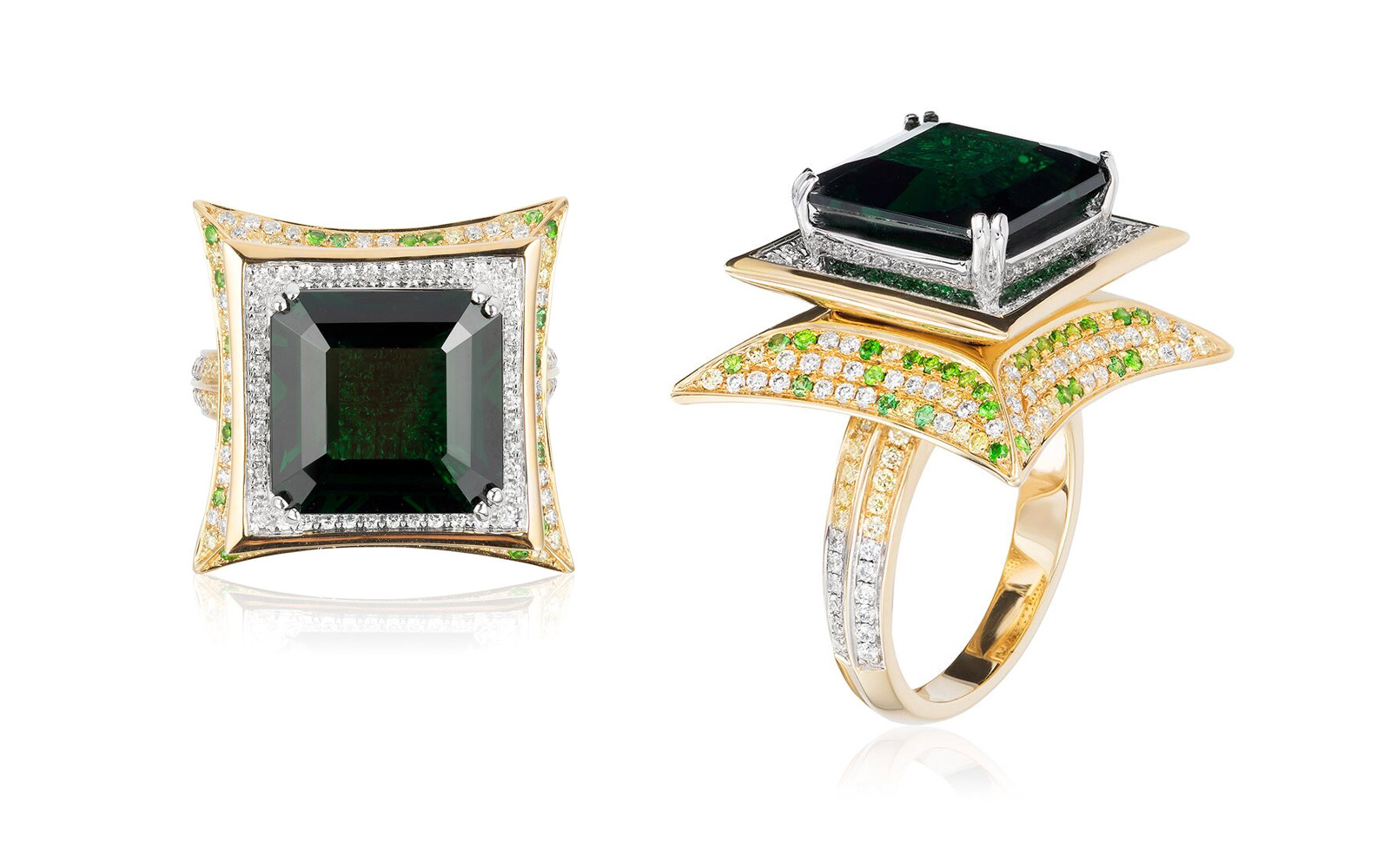 Panchoo ring in tsavorites and diamonds 
