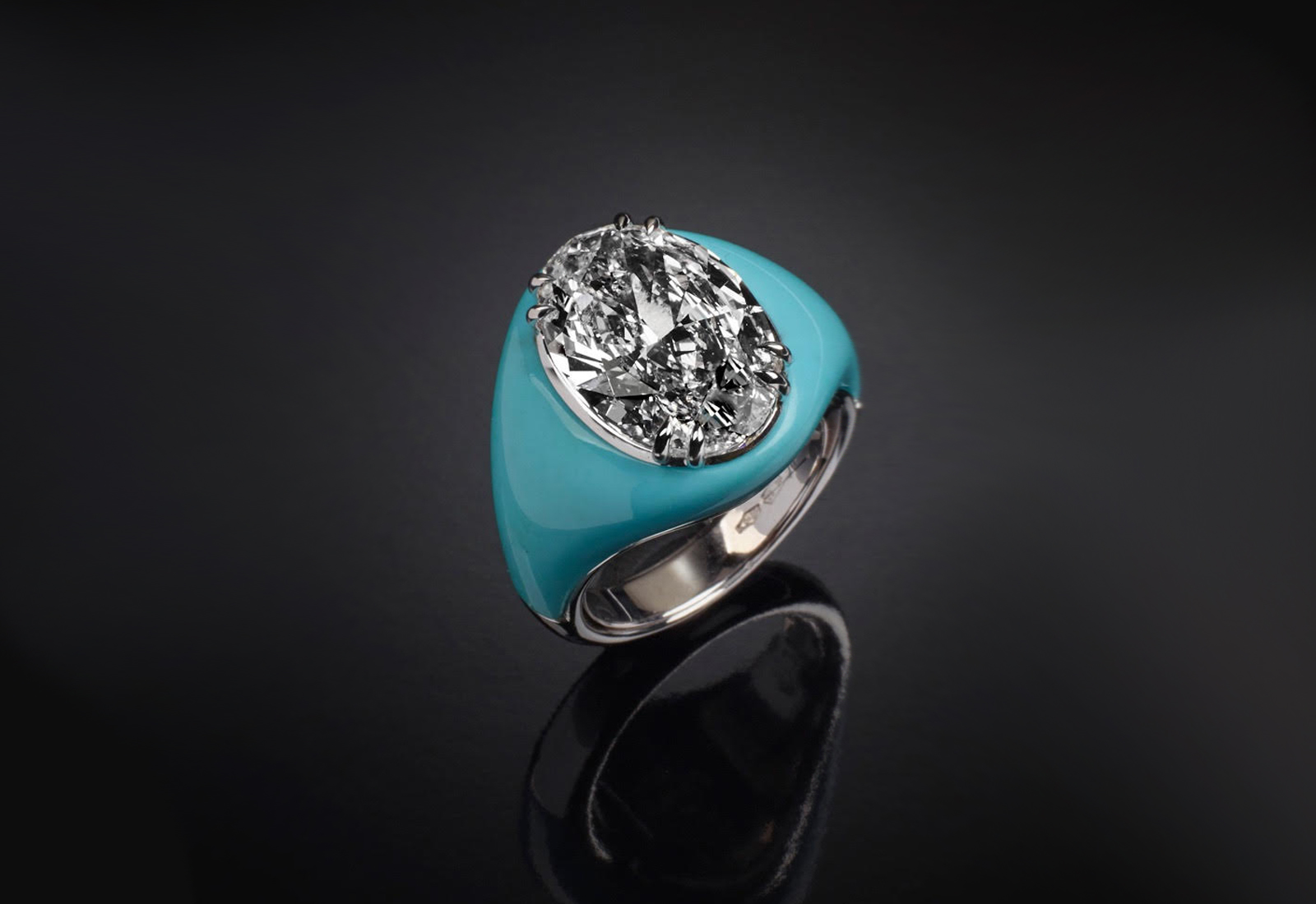  Veschetti 'I Classici' ring with 6ct oval diamond and turquoise inlay