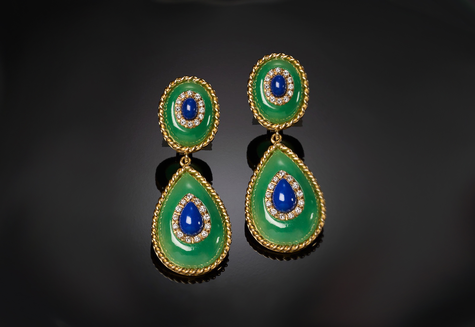  Veschetti 'Blue Sea Drop' earrings with jade, lapis lazuli and diamonds