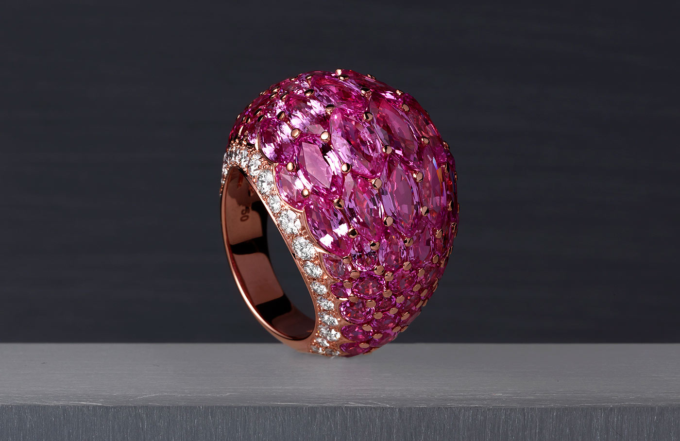  Baenteli Sphere ring with pink sapphires and diamonds