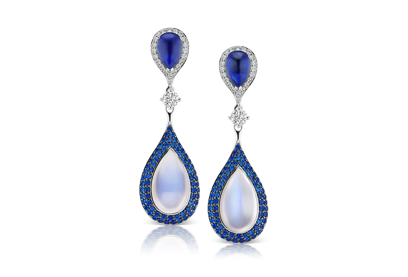  Maria Canale 'Drop' earrings in moonstone, sapphire and diamonds 