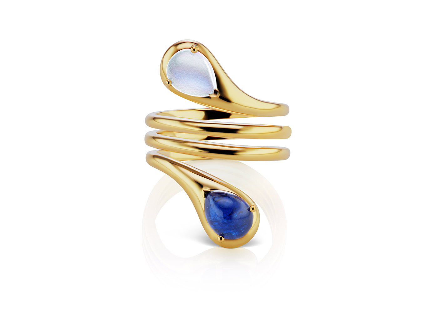  Maria Canale 'Drop' ring in moonstone, sapphire and yellow gold 