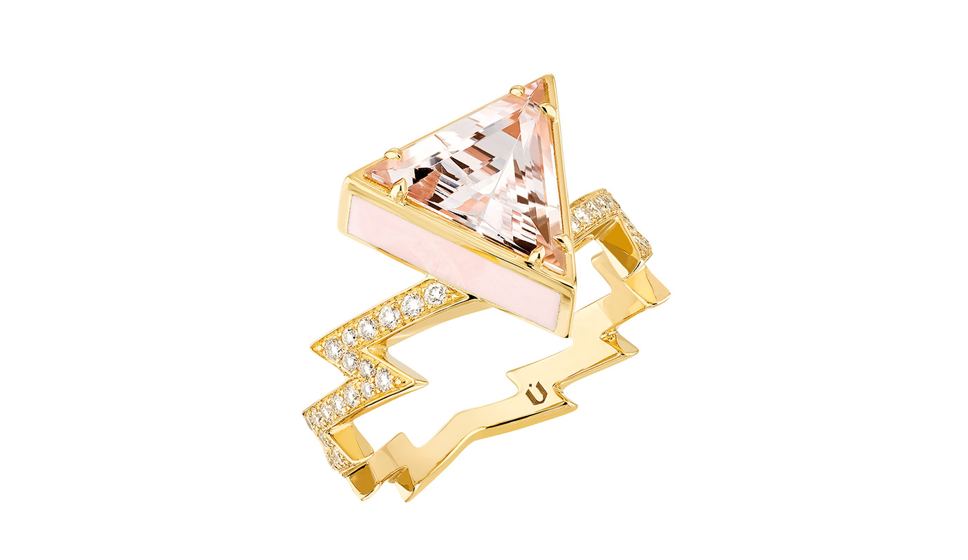  NUUN Jewels 'El Hada' ring in morganite, diamonds and enamel