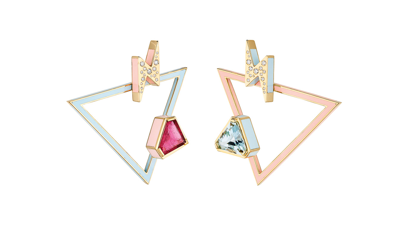  NUUN Jewels 'El Hada' earrings in tourmaline, aquamarine, enamel and diamonds